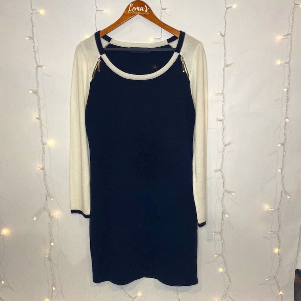 IVANKA TRUMP Long Sleeve Black and White Dress